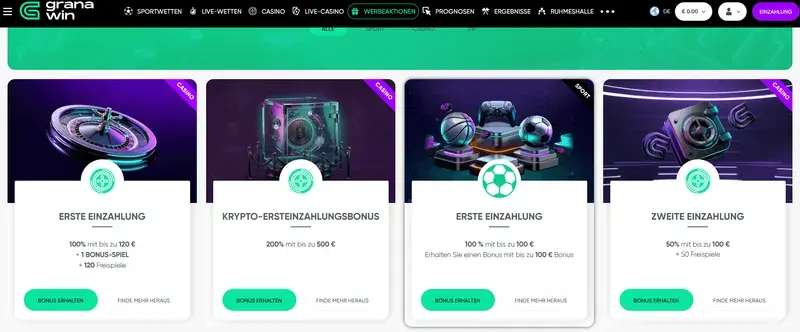 Promotiepagina van Grana Win in de internationale versie